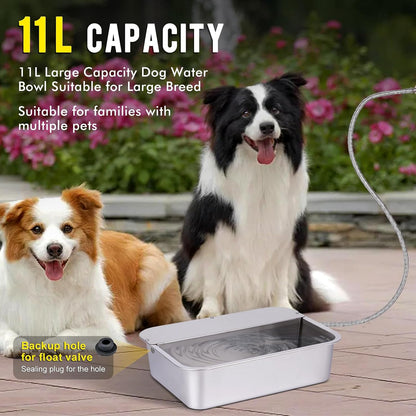 3Gal Automatic Outdoor Dog Water Dispenser for Large Breed Dogs Auto Self Filling Water Bowl Stainless Steel Dog Pet Waterer for Big Cat Chicken Goat Sheep Livestock (15.7" X 11.8")