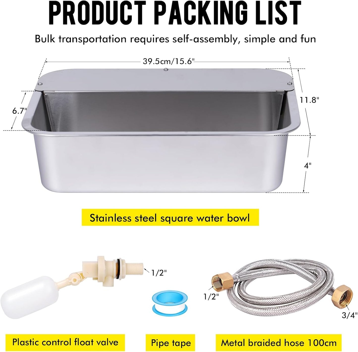 3Gal Automatic Outdoor Dog Water Dispenser for Large Breed Dogs Auto Self Filling Water Bowl Stainless Steel Dog Pet Waterer for Big Cat Chicken Goat Sheep Livestock (15.7" X 11.8")