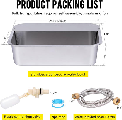 3Gal Automatic Outdoor Dog Water Dispenser for Large Breed Dogs Auto Self Filling Water Bowl Stainless Steel Dog Pet Waterer for Big Cat Chicken Goat Sheep Livestock (15.7" X 11.8")