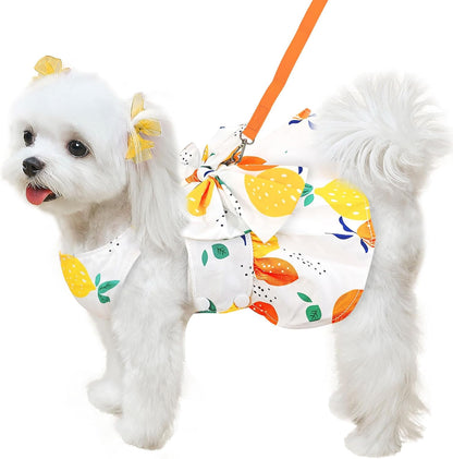 Cute Dog Dress Small Dog Clothes for Girls Female Puppy Outfits Yellow Lemon Pet Summer Clothes Bowknot Doggy Cat Princess Dress Harness for Holiday Birthday Party Costume Clothing (Yellow,S)