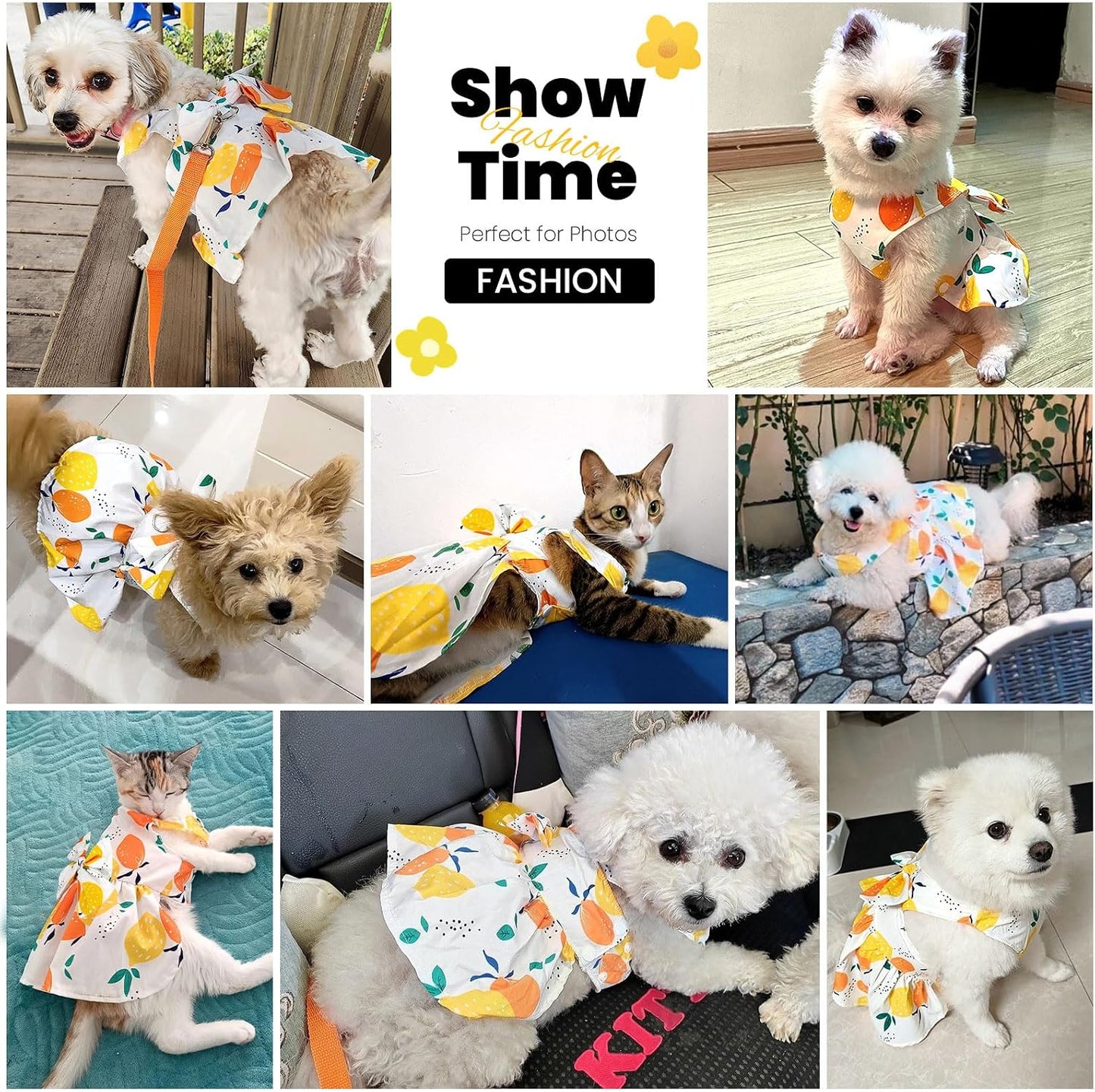 Cute Dog Dress Small Dog Clothes for Girls Female Puppy Outfits Yellow Lemon Pet Summer Clothes Bowknot Doggy Cat Princess Dress Harness for Holiday Birthday Party Costume Clothing (Yellow,S)