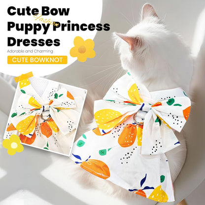 Cute Dog Dress Small Dog Clothes for Girls Female Puppy Outfits Yellow Lemon Pet Summer Clothes Bowknot Doggy Cat Princess Dress Harness for Holiday Birthday Party Costume Clothing (Yellow,S)