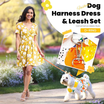 Cute Dog Dress Small Dog Clothes for Girls Female Puppy Outfits Yellow Lemon Pet Summer Clothes Bowknot Doggy Cat Princess Dress Harness for Holiday Birthday Party Costume Clothing (Yellow,S)