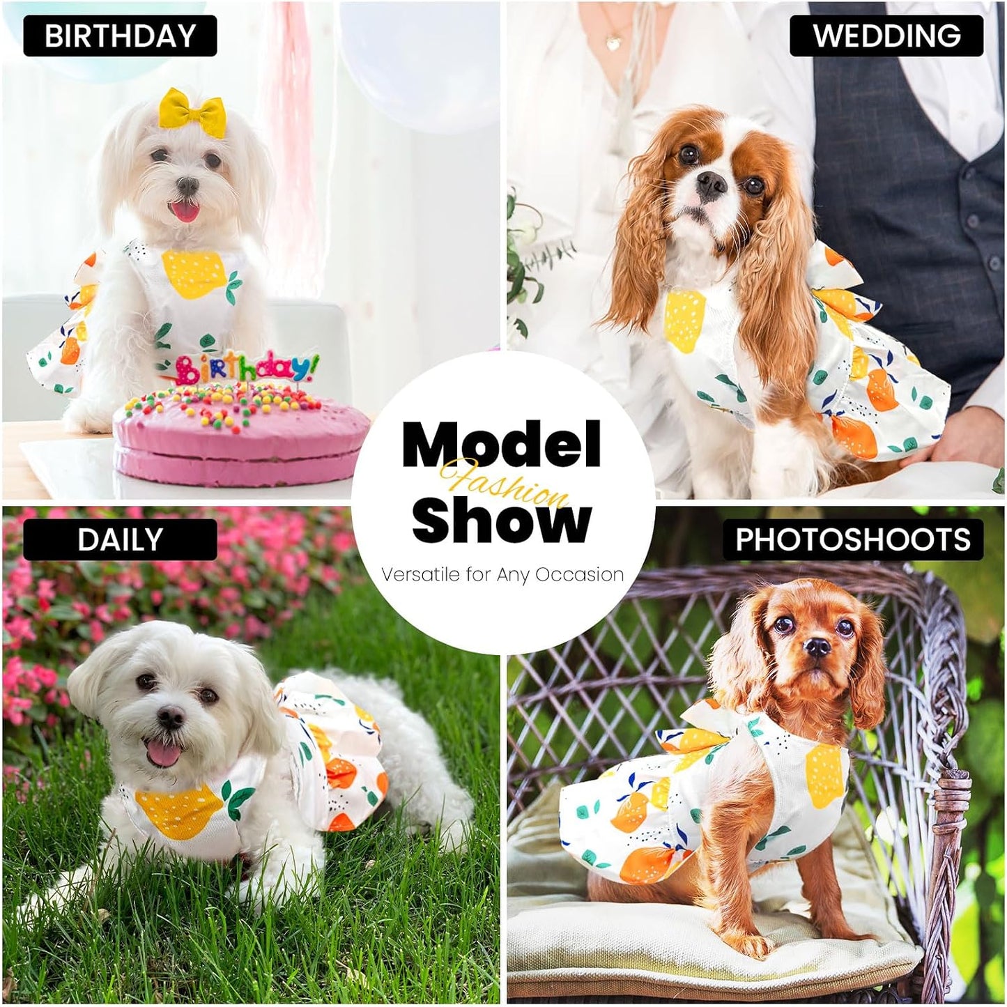 Cute Dog Dress Small Dog Clothes for Girls Female Puppy Outfits Yellow Lemon Pet Summer Clothes Bowknot Doggy Cat Princess Dress Harness for Holiday Birthday Party Costume Clothing (Yellow,S)