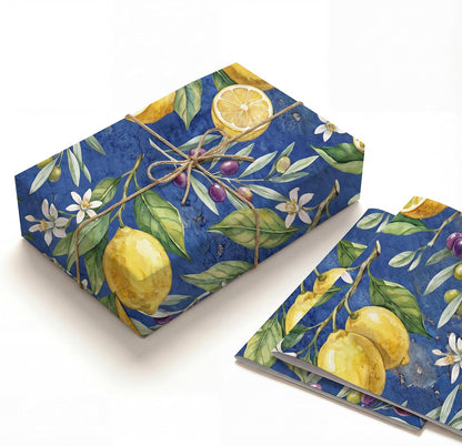 Watercolor Citrus Wrapping Paper, 19.6 x 27.5 in, 2 Sheets | 120gsm watercolor citrus paper for birthdays, baby showers, weddings and rustic summer gifts