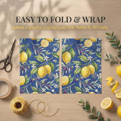 Watercolor Citrus Wrapping Paper, 19.6 x 27.5 in, 2 Sheets | 120gsm watercolor citrus paper for birthdays, baby showers, weddings and rustic summer gifts
