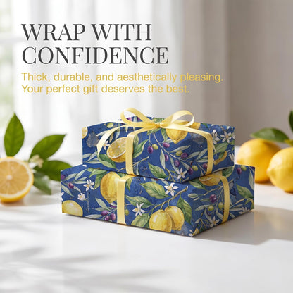 Watercolor Citrus Wrapping Paper, 19.6 x 27.5 in, 2 Sheets | 120gsm watercolor citrus paper for birthdays, baby showers, weddings and rustic summer gifts