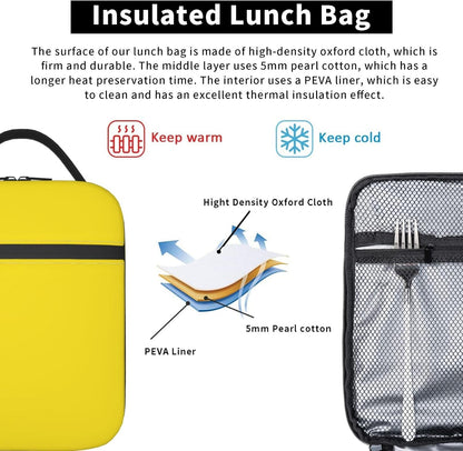 Yellow Lunch Box for Women Men Reusable Insulated Portable Lunch Bag Cooler Thermal Leakproof Tote Lunchbox for Adults Office Work Picnic Travel