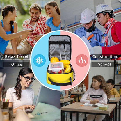 Yellow Lunch Box for Women Men Reusable Insulated Portable Lunch Bag Cooler Thermal Leakproof Tote Lunchbox for Adults Office Work Picnic Travel
