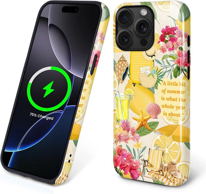 Case for iPhone 15 Pro,Compatible with MagSafe,Magentic Hybrid 2 Layer Protective Shockproof Cover for Women Girls-Coastal Italy Lemon Beach Collage