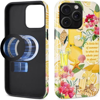 Case for iPhone 15 Pro,Compatible with MagSafe,Magentic Hybrid 2 Layer Protective Shockproof Cover for Women Girls-Coastal Italy Lemon Beach Collage