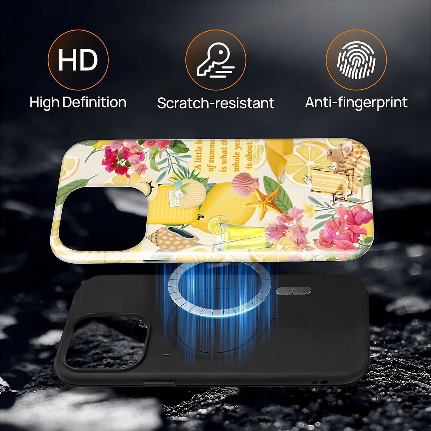 Case for iPhone 15 Pro,Compatible with MagSafe,Magentic Hybrid 2 Layer Protective Shockproof Cover for Women Girls-Coastal Italy Lemon Beach Collage