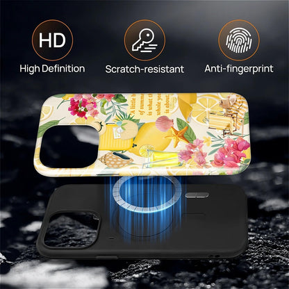 Case for iPhone 15 Pro,Compatible with MagSafe,Magentic Hybrid 2 Layer Protective Shockproof Cover for Women Girls-Coastal Italy Lemon Beach Collage