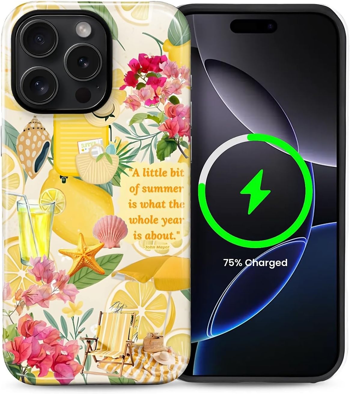 Case for iPhone 15 Pro,Compatible with MagSafe,Magentic Hybrid 2 Layer Protective Shockproof Cover for Women Girls-Coastal Italy Lemon Beach Collage