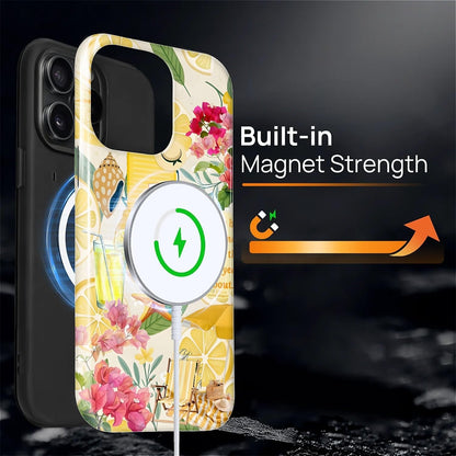 Case for iPhone 15 Pro,Compatible with MagSafe,Magentic Hybrid 2 Layer Protective Shockproof Cover for Women Girls-Coastal Italy Lemon Beach Collage