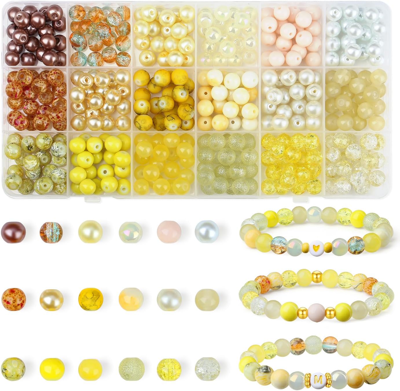 8mm Yellow Beads for Jewelry Making Yellow | Glass Beads for Crafts Bracelets, Necklaces & DIY Crafts Glass Round Bead 360PCS