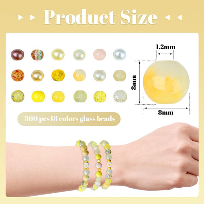 8mm Yellow Beads for Jewelry Making Yellow | Glass Beads for Crafts Bracelets, Necklaces & DIY Crafts Glass Round Bead 360PCS