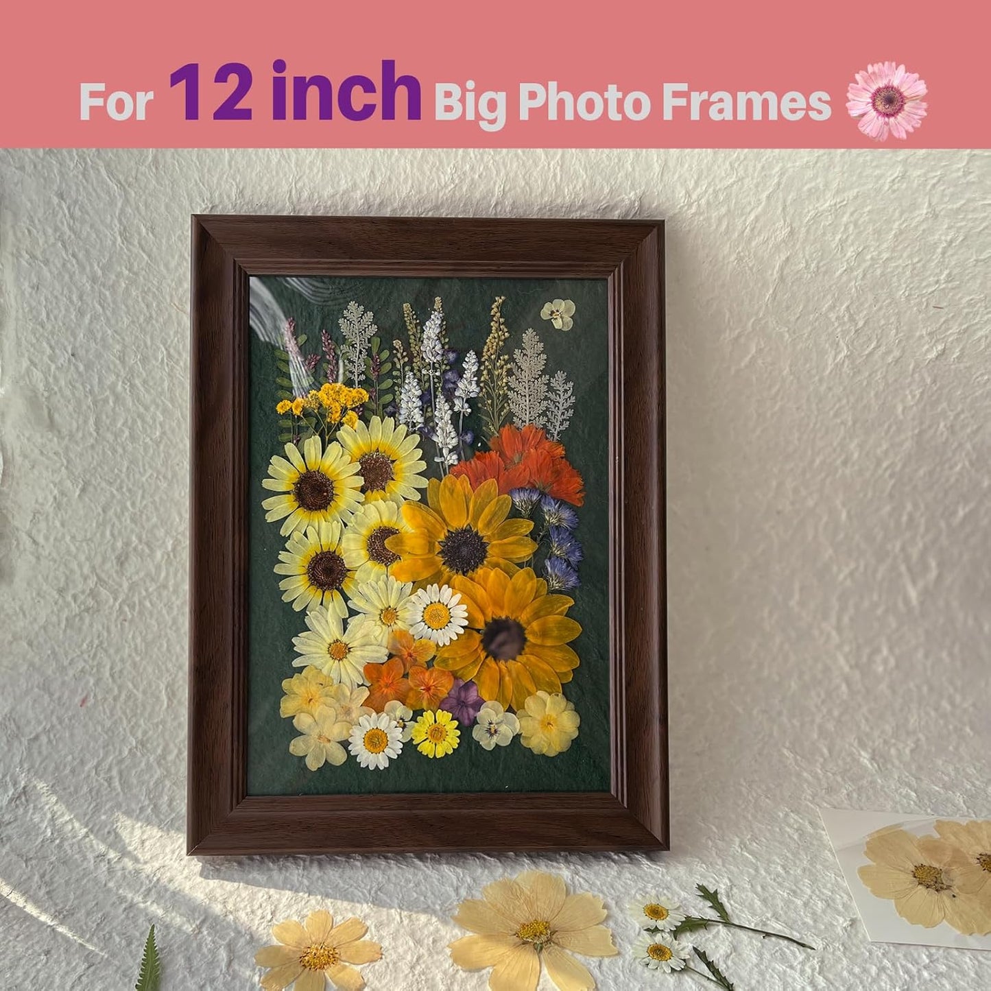 A4 Large Dried Pressed Flowers for Resin - Sunflower, Real Dry Natural Flowers & Leaves for Resin Mold, Cake, Candle Making, Phone Cases, Scrapbooking, DIY Art Crafts (Yellow)