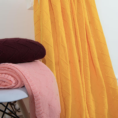 Rayon Cotton Cable Knitted Throw Blanket, 51x67 Breathable and Silky Soft Chevron Textured RPET Decorative Blanket for Couch, Sofa, Bed, Machine Washable, Golden Yellow
