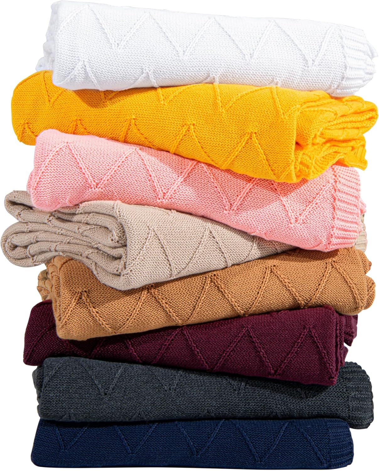 Rayon Cotton Cable Knitted Throw Blanket, 51x67 Breathable and Silky Soft Chevron Textured RPET Decorative Blanket for Couch, Sofa, Bed, Machine Washable, Golden Yellow