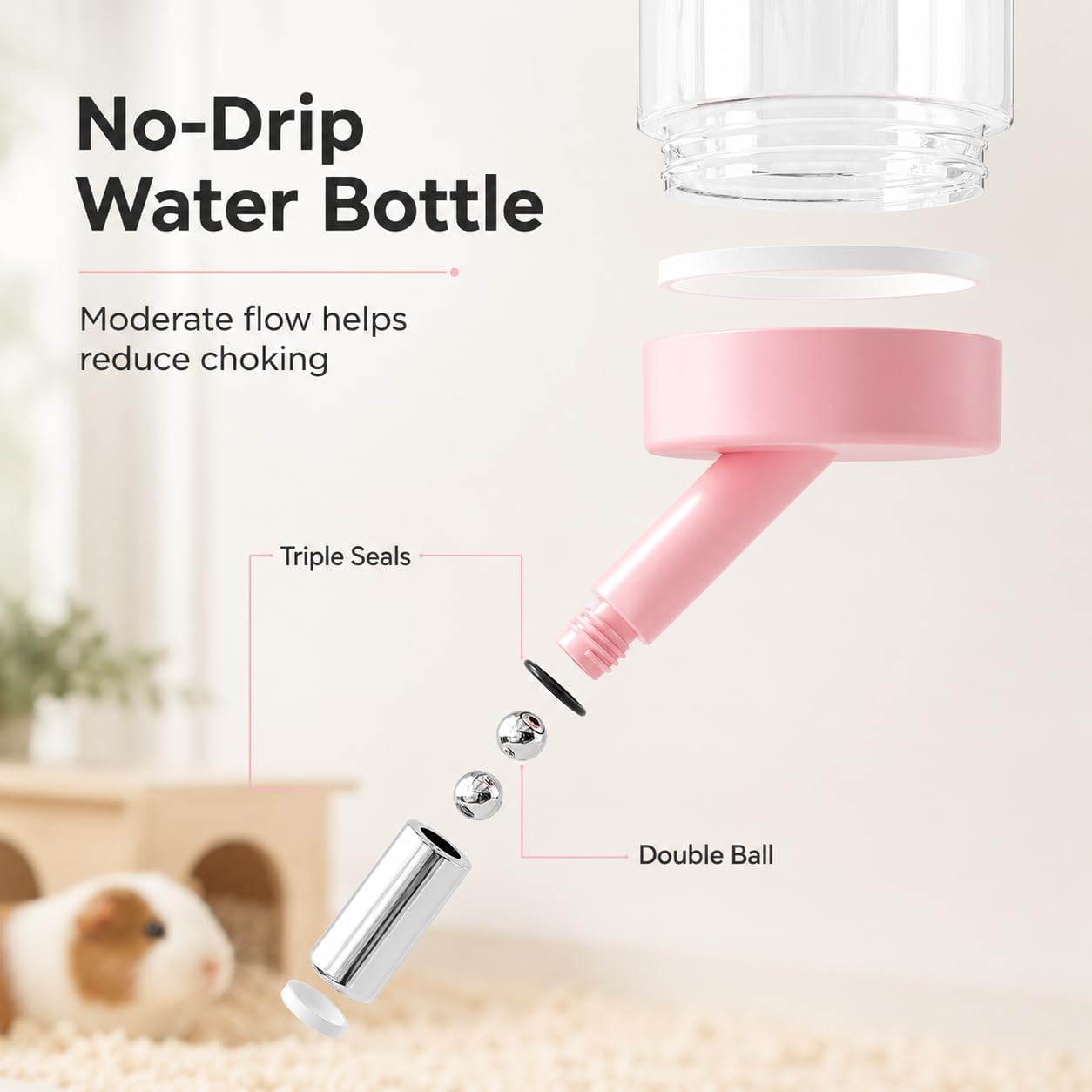 Hamster Water Bottle No Drip, 4oz Glass Small Animal Water Dispenser,Yellow | Leakproof Guinea Pig Water Bottle with Adjustable Stand for Glass Tank, Cage, Habitat, for Hamster Gerbil Chinchilla Hedgehog