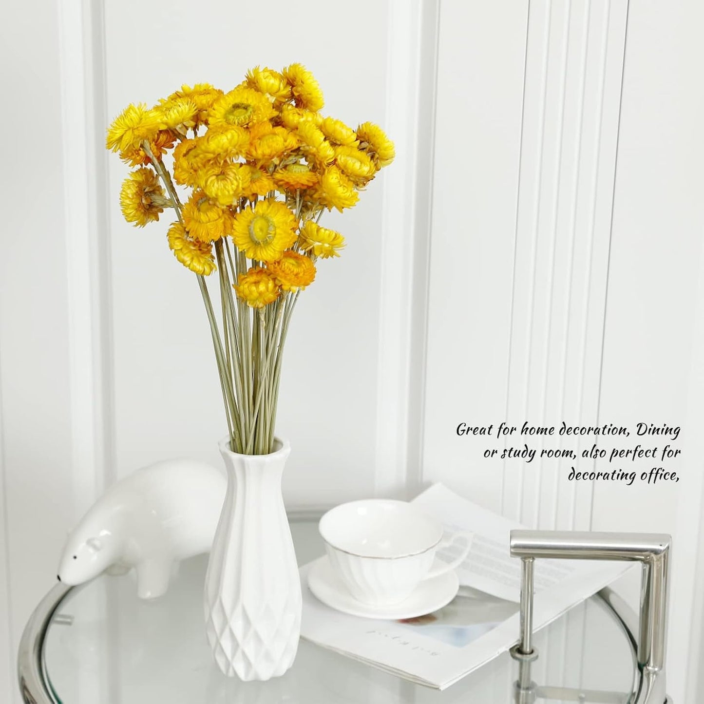 Dried Flower 40PCS Daisy Bouquet 100% Natural Chrysanthemum Dry Flower for Vase Home décor Party DIY Arrangement Wheat Straw Bulk（Yellow）