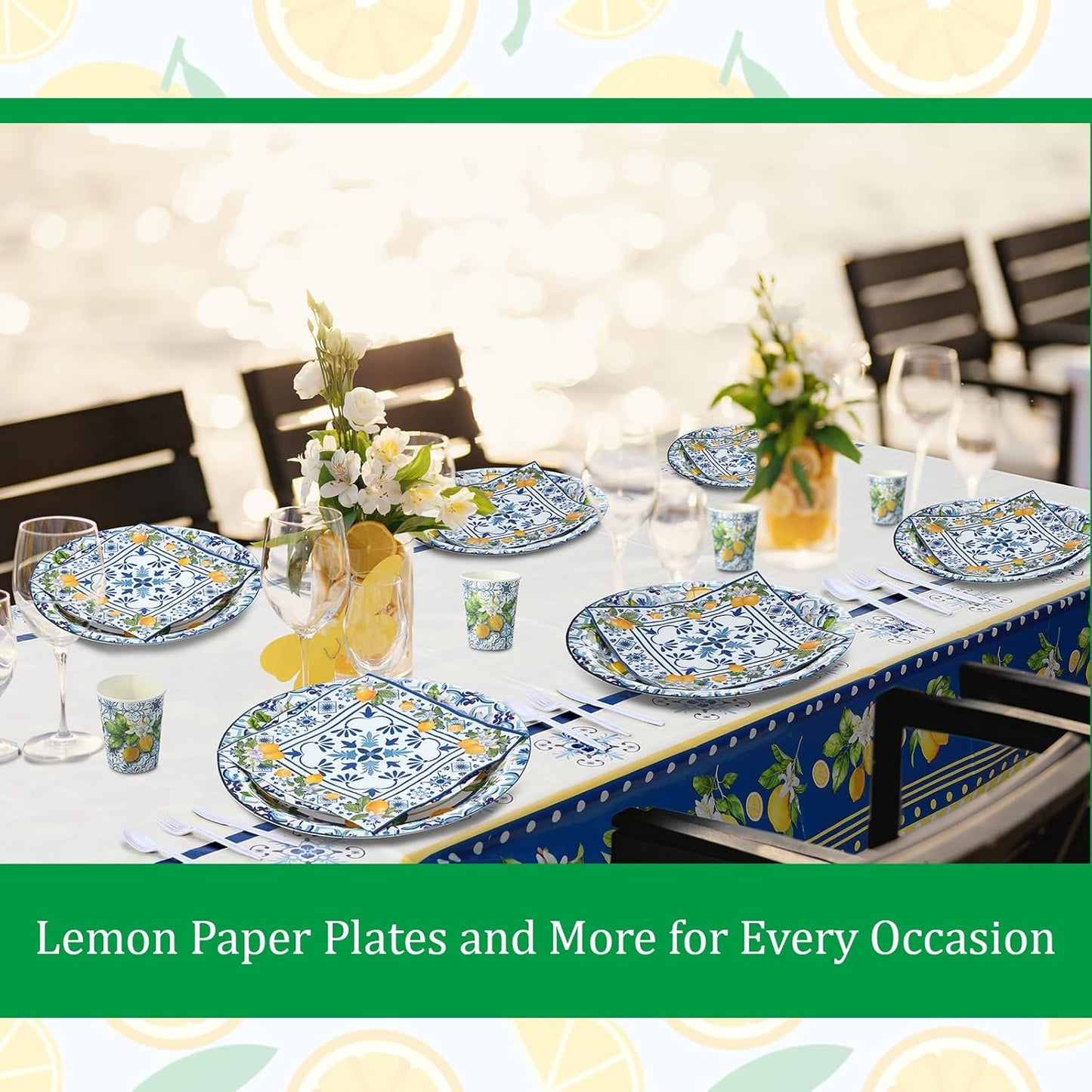 227 Pcs Amalfi Coast Lemon Party Supplies Capri Lemon Party Positano Tableware Decorations Summer Mediterranean Decorations Disposable Plates Napkin Forks for Birthday Baby Shower Serves 25