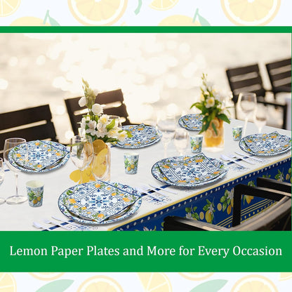 227 Pcs Amalfi Coast Lemon Party Supplies Capri Lemon Party Positano Tableware Decorations Summer Mediterranean Decorations Disposable Plates Napkin Forks for Birthday Baby Shower Serves 25