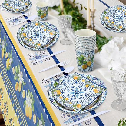 227 Pcs Amalfi Coast Lemon Party Supplies Capri Lemon Party Positano Tableware Decorations Summer Mediterranean Decorations Disposable Plates Napkin Forks for Birthday Baby Shower Serves 25