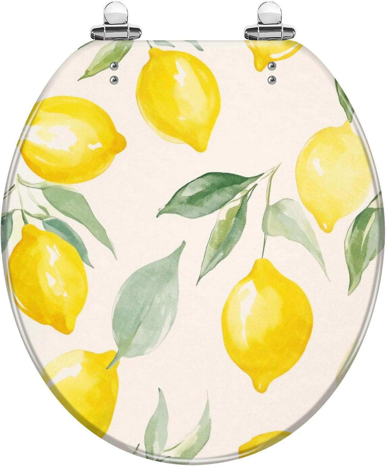 Lemon Bathroom Accent Round Toilet Seat with Decorative Printed Lid | Lemon decor update; easy-clean surface; hinge hardware included.