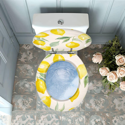 Lemon Bathroom Accent Round Toilet Seat with Decorative Printed Lid | Lemon decor update; easy-clean surface; hinge hardware included.