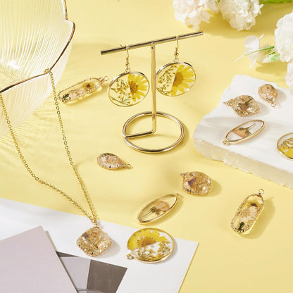 Elecrelive 10Pcs Resin Dried Flower Pendants Yellow Pressed Flower Charms Epoxy Resin Pendants for Necklace Floral Keychain Mothers Day Jewelry