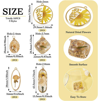 Elecrelive 10Pcs Resin Dried Flower Pendants Yellow Pressed Flower Charms Epoxy Resin Pendants for Necklace Floral Keychain Mothers Day Jewelry