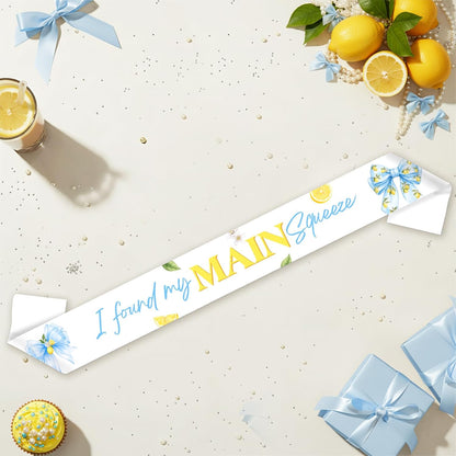 Blue Bow Lemon Bridal Shower Decorations I Found my Main Squeeze Sash for Bride to Be Bachelorette Party Satin Sash with Blue Floral Citrus Design for Welcome Photos Party Outfit