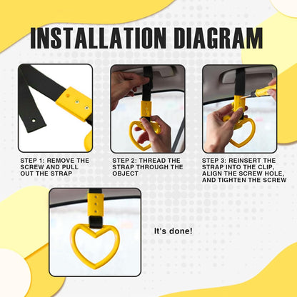 2PCS Heart Shaped Car Handle Straps, Rear Bumper Warning Keychain Ring for Car Exterior Accessories (Yellow)