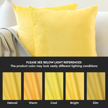 Velvet Throw Pillow Covers 18x18 in (45x45 cm) - Lemon Yellow - No Inserts, Pack of 2 Cases | Solid Plain Dyed Soft & Smooth, Square Decorative Cushion Covers for Living & Bedroom