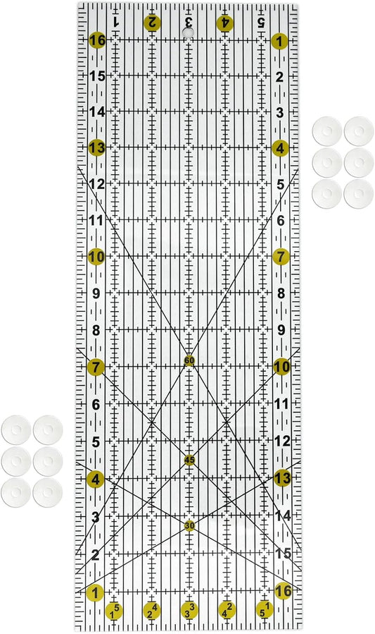 Quilting Ruler,Quilting Templates,Sewing Quilt Rulers,Acrylic Curved Corner Cutter,Precision Fabric Cutting Patchwork Tool for Quilting Sewing Craft DIY Projects,Yellow 6"x17"