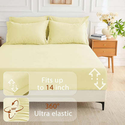 7 Pieces Full Comforter Set, Soft Bed in a Bag Full Size, All Season Bedding Set with Comforter, Flat Sheet, Fitted Sheet, Pillowcases & Shams, Cream Yellow