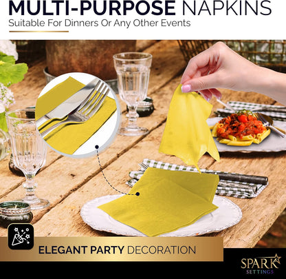 100 Pack Yellow Beverage Napkins, Big Party Pack, 2 Ply, Ideal for Wedding, Party, Birthday, Dinner, Lunch, Cocktails. (5” x 5”) by Amcrate