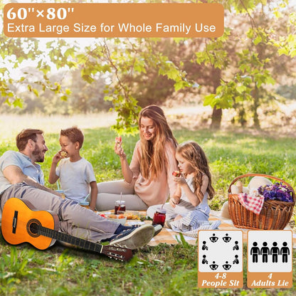 Outdoor Picnic Blanket, Extra Large, 80''x60'' Waterproof Foldable Blankets Gingham Picnic Mat for Beach, Camping Grass Lawn Park Accessories Cute Couple Ideas Wedding (Yellow, 80”x60”)