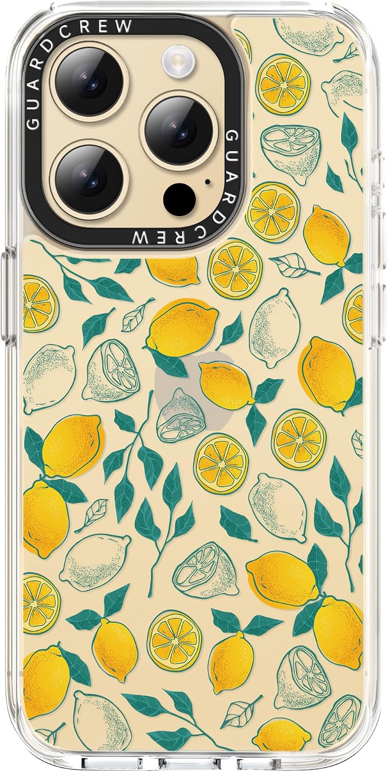 for iPhone 14 Pro Max Case, [Lemon] Cool Aesthetic Pattern for Women, [11FT Military-Grade Drop Tested] Slim Crystal Clear Shockproof TPU Bumper Phone Cover, 6.7"
