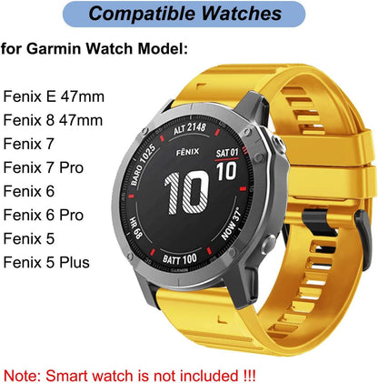 Watch Band for Garmin Fenix 6/Fenix 7/Fenix 8 (47mm)/Fenix 5/Fenix E (47MM), 22mm Silicone Watch Bands Quick Fit Strap for Garmin Smartwatch