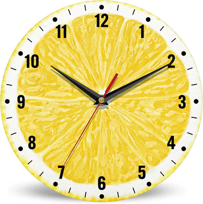 Wall Clocks,Lemon Yellow Fruits 10 Inch Wall Clock,Summer Small Battery Operated Wall Clocks Decorative for Kitchen/Living Room/Bedroom/Bathroom/Dining Room