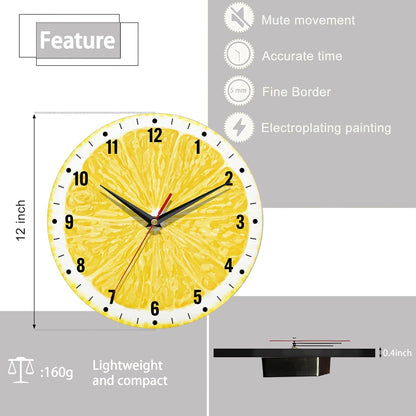 Wall Clocks,Lemon Yellow Fruits 10 Inch Wall Clock,Summer Small Battery Operated Wall Clocks Decorative for Kitchen/Living Room/Bedroom/Bathroom/Dining Room