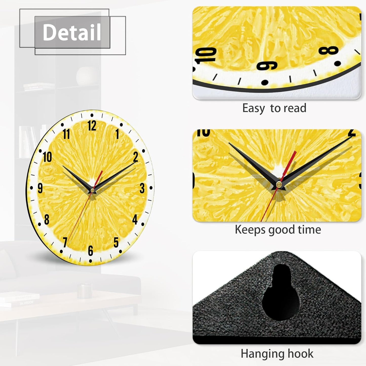 Wall Clocks,Lemon Yellow Fruits 10 Inch Wall Clock,Summer Small Battery Operated Wall Clocks Decorative for Kitchen/Living Room/Bedroom/Bathroom/Dining Room