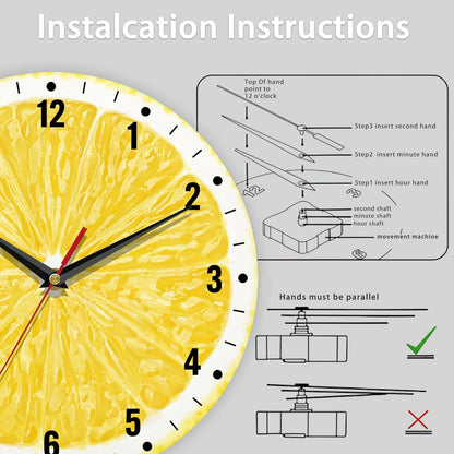 Wall Clocks,Lemon Yellow Fruits 10 Inch Wall Clock,Summer Small Battery Operated Wall Clocks Decorative for Kitchen/Living Room/Bedroom/Bathroom/Dining Room