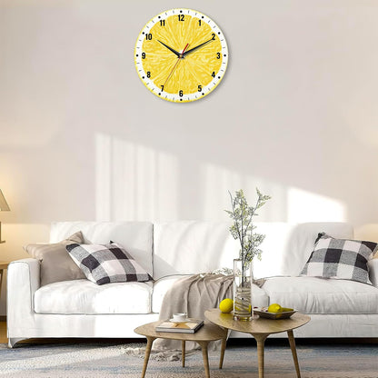 Wall Clocks,Lemon Yellow Fruits 10 Inch Wall Clock,Summer Small Battery Operated Wall Clocks Decorative for Kitchen/Living Room/Bedroom/Bathroom/Dining Room