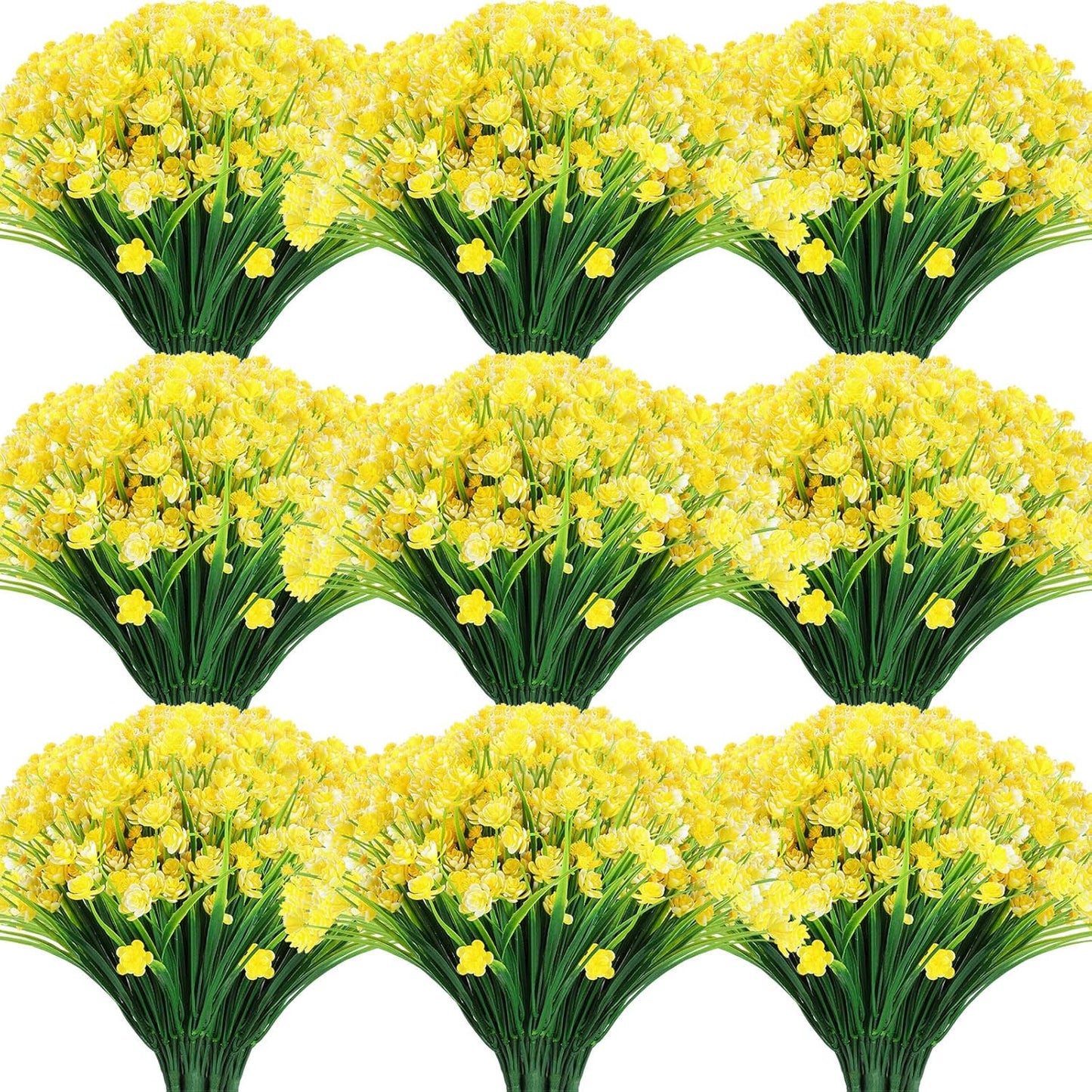 40 Bundles Outdoor Artificial Flowers Plants UV Resistant Outside Fake Flowers Plastic Plants Outdoor Spring Summer Seasons Decoration Shrubs Garden Porch (Yellow)