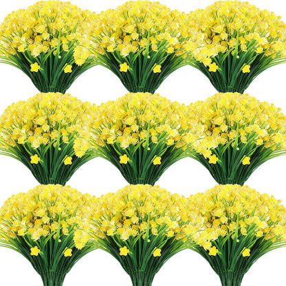 40 Bundles Outdoor Artificial Flowers Plants UV Resistant Outside Fake Flowers Plastic Plants Outdoor Spring Summer Seasons Decoration Shrubs Garden Porch (Yellow)