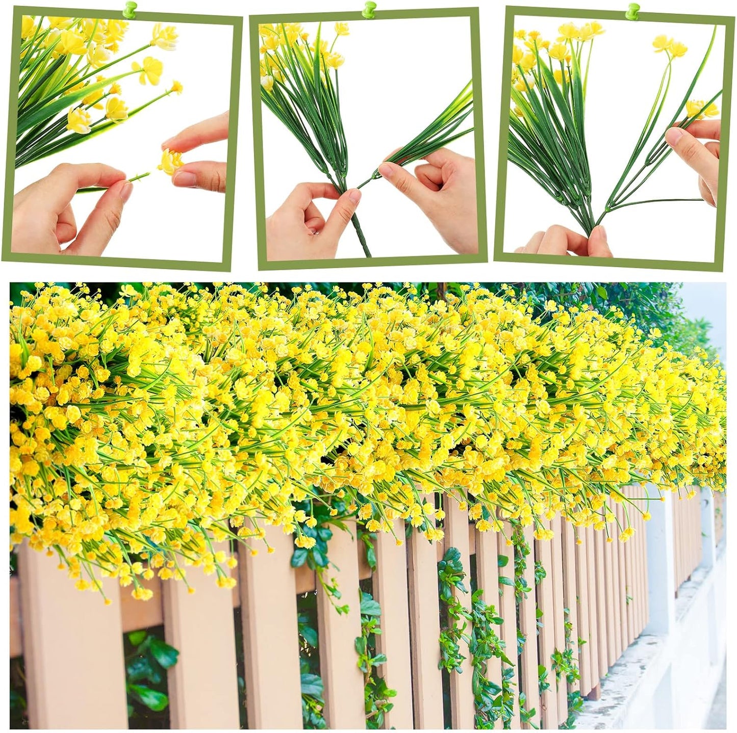 40 Bundles Outdoor Artificial Flowers Plants UV Resistant Outside Fake Flowers Plastic Plants Outdoor Spring Summer Seasons Decoration Shrubs Garden Porch (Yellow)